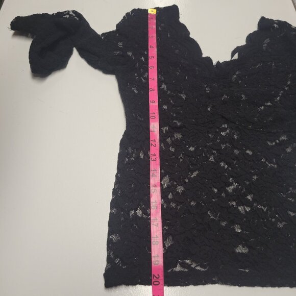 Black Lace Mesh See Through Top Long Sleeve Lace Blouse Size S/M - Picture 13 of 13